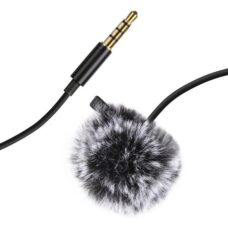 PULUZ PU424 Microfone lavalier 1,5 m 3,5 mm TRRS microfone de condensador omnidirecional de fixação para smartphones, câmaras DSLR, portáteis - preto