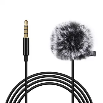 PULUZ PU424 Microfone lavalier 1,5 m 3,5 mm TRRS microfone de condensador omnidirecional de fixação para smartphones, câmaras DSLR, portáteis - preto