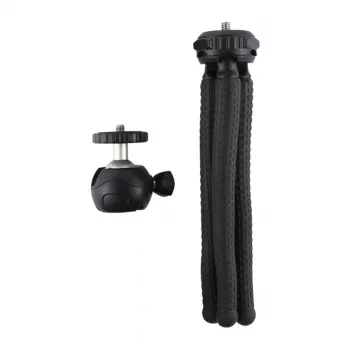 PULUZ PU435 Mini Tripé Octopus Tripé Flexível Dobrável com Cabeça Esférica 360° e Suporte para Telemóvel para Smartphones, Câmaras Compactas, Câmaras de Ação, Pequenas Câmaras sem Espelho, Carga Máx. 1,2 kg, Preto