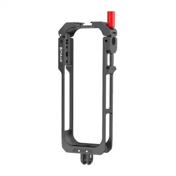 Cage de proteção em liga de alumínio PULUZ PU759B para câmara de ação Insta360 X5 com roscas de 1/4 polegada-20 e encaixe cold shoe