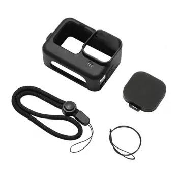 Capa de silicone PULUZ para GoPro HERO12, HERO11, HERO10, HERO9 Black com proteção de objetiva e alça (preto)