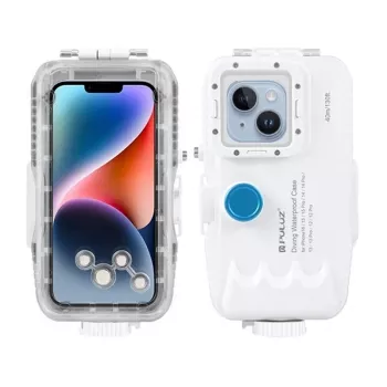 Capa à prova de água PULUZ para iPhone 40m com válvula de sentido único, branco