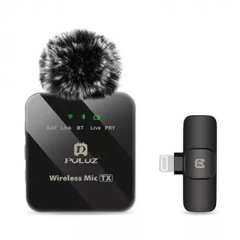 PULUZ Microfone digital sem fios, clipe, Lightning