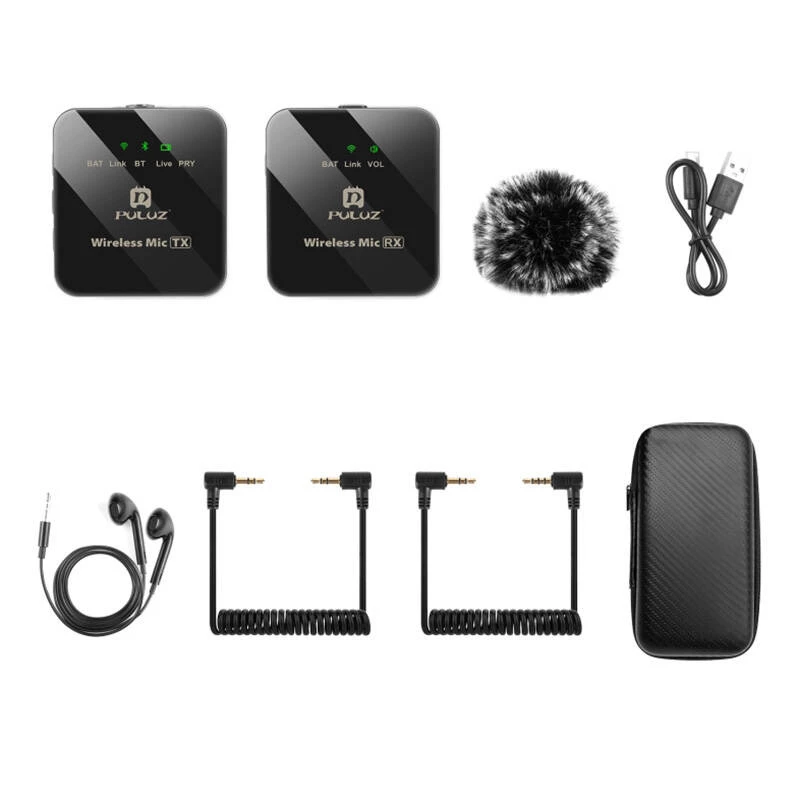PULUZ microfone lavalier sem fios 2 TX + 1 RX