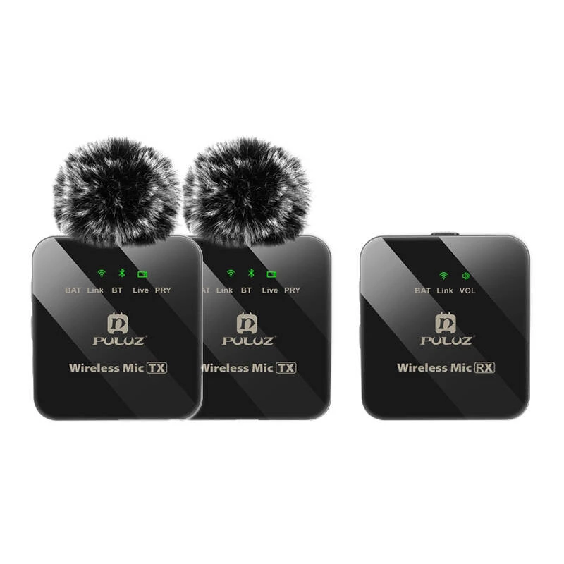 PULUZ microfone lavalier sem fios 2 TX + 1 RX