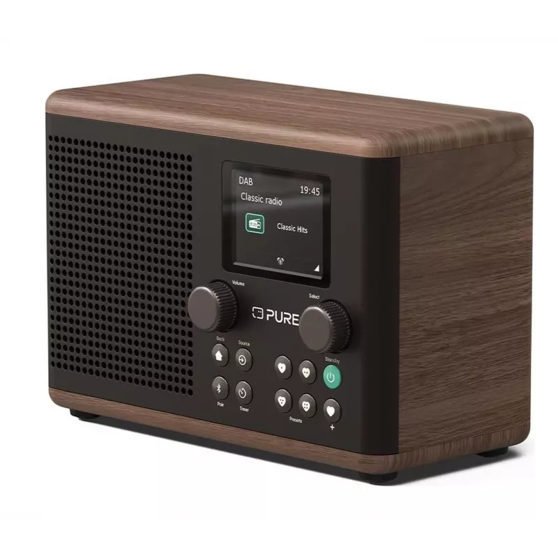 Rádio Pure Classic H4 DAB+ FM com Bluetooth 5.3, Coffee Black/Walnut, 10W