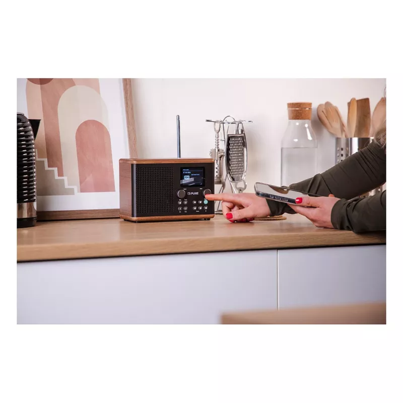 Rádio Pure Classic H4 DAB+ FM com Bluetooth 5.3, Coffee Black/Walnut, 10W