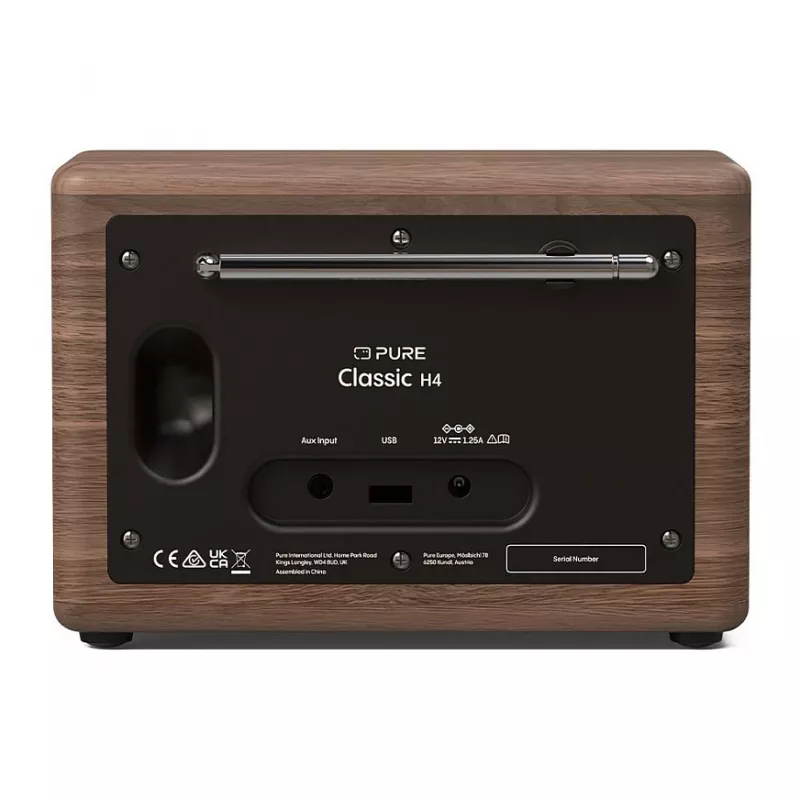 Rádio Pure Classic H4 DAB+ FM com Bluetooth 5.3, Coffee Black/Walnut, 10W