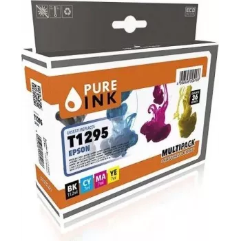 PURE INK pack de 4 tinteiros reciclados para Epson T1295 (preto, ciano, magenta, amarelo) com chip EPST1295MP4