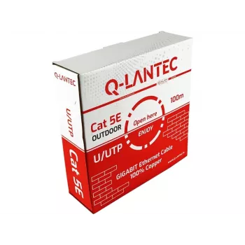 Cabo de rede exterior U/UTP Cat.5e Q-LANTEC, bainha PE, fita de bloqueio de água seca, 4 pares, 24 AWG, 1 Gbit/s, preto, 100 m