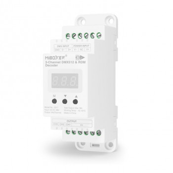 MiBoxer D3-T Descodificador LED 3 canais DMX512/RDM-LE, calha DIN, 12–48 V DC