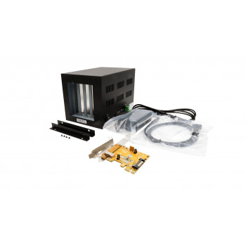 Caixa de expansão externa EXSYS EX-1012 com 4 slots PCI e placa anfitriã PCIe x1