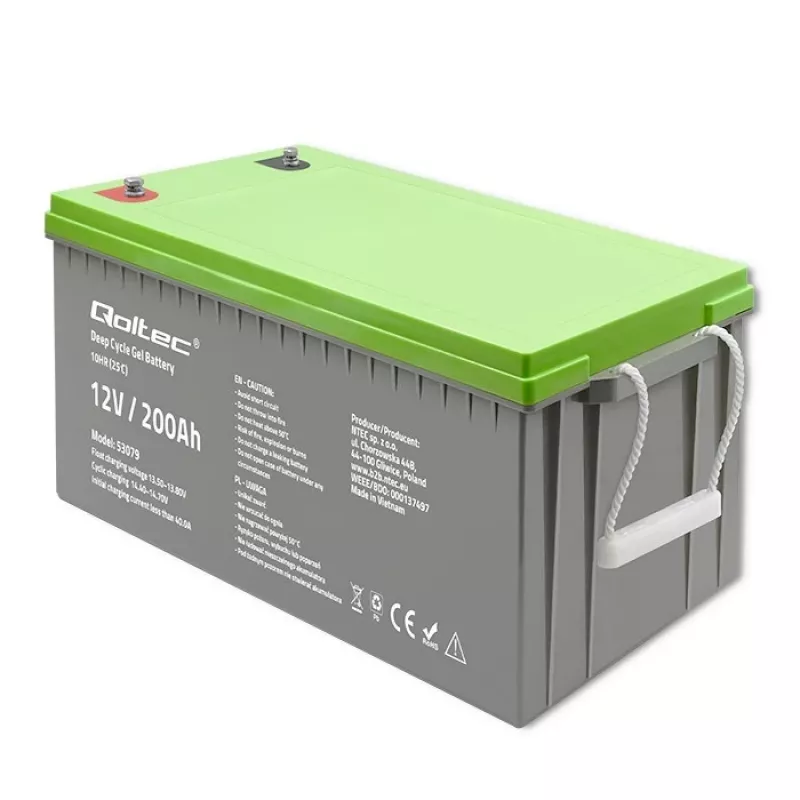 Bateria de gel de ciclo profundo Qoltec 53079 12V 200Ah (62,5 kg)