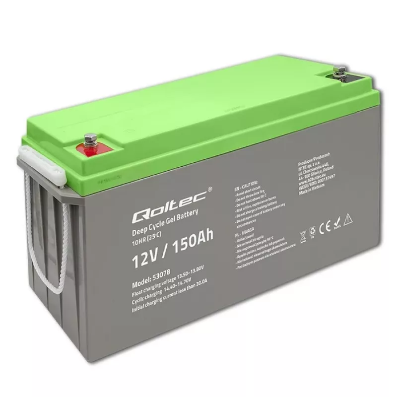 Bateria de gel de ciclo profundo Qoltec 12V 150Ah 44,5kg