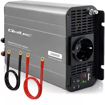 Qoltec Inversor de onda sinusoidal modificada 12V para 230V 1000W/2000W com USB - compatível com LiFePO4, GEL, AGM
