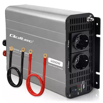 Qoltec Inversor de onda sinusoidal modificada 12V para 230V 2000W/4000W com USB, compatível com LiFePO4 GEL AGM