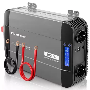 Qoltec Inversor de onda sinusoidal pura 12V para 230V 1500W/3000W com LCD USB USB-C para LiFePO4 GEL AGM