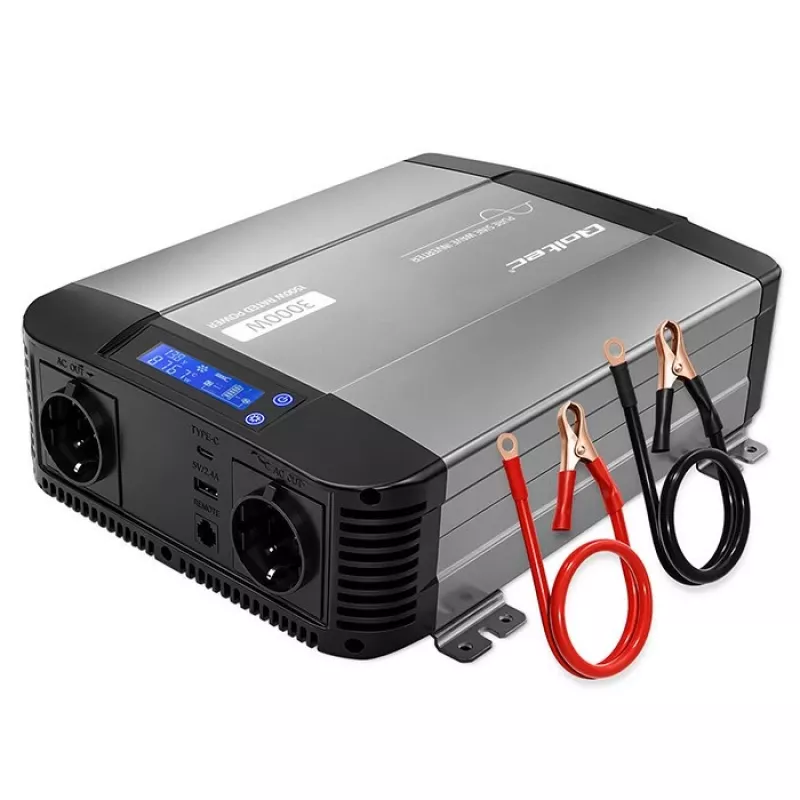 Qoltec Inversor de onda sinusoidal pura 12V para 230V 1500W/3000W com LCD USB USB-C para LiFePO4 GEL AGM