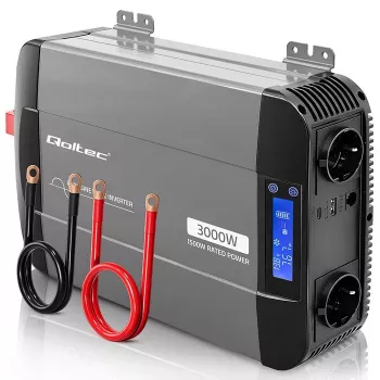 Qoltec Inversor de onda sinusoidal pura 12V para 230V 1500W/3000W com LCD USB USB-C para LiFePO4 GEL AGM