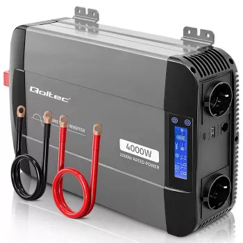 Qoltec Inversor de onda sinusoidal pura 12V para 230V 2000W/4000W com LCD, USB, USB-C, compatível com LiFePO4/GEL/AGM