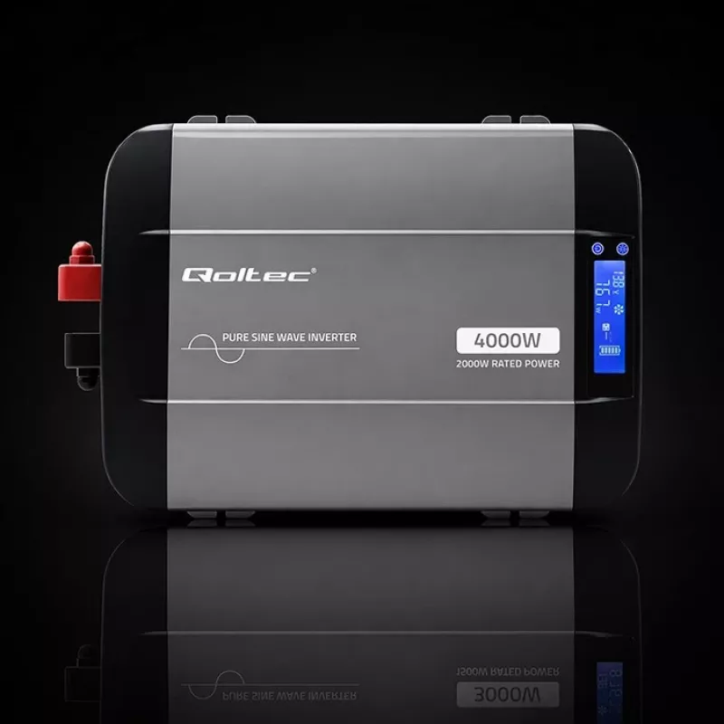 Qoltec Inversor de onda sinusoidal pura 12V para 230V 2000W/4000W com LCD, USB, USB-C, compatível com LiFePO4/GEL/AGM