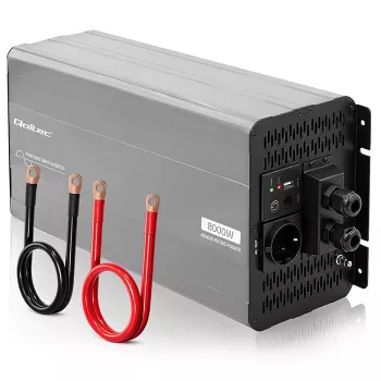 Qoltec Inversor de onda sinusoidal pura 12V para 230V 4000W/8000W com USB e LCD, compatível com LiFePO4/GEL/AGM