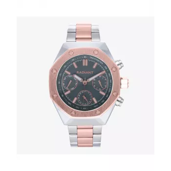 Relógio de quartzo analógico RADIANT homem RA628704 - caixa em aço inoxidável 44mm, mostrador preto, bracelete milanesa prateada, 5 ATM
