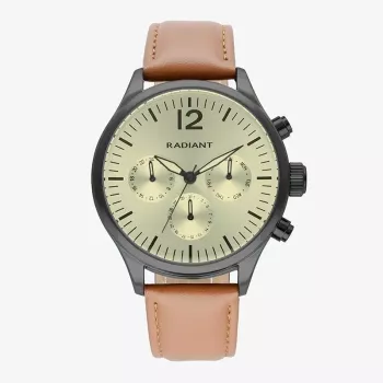 Relógio de quartzo analógico de homem RADIANT RA641704 43mm caixa de aço inoxidável mostrador preto bracelete de pele