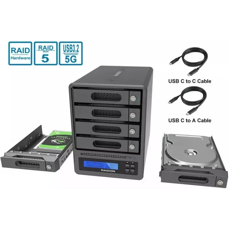 Caixa RAIDON GR5640-SBA31 para 4 baías SATA HDD/SSD USB 3.1 Gen 2 eSATA RAID por hardware