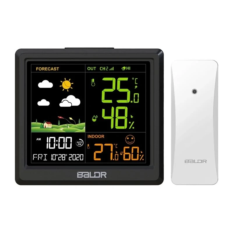 RAINPOINT BALDRTHERM B0389WST2H2-V1 Estação meteorológica com sensor exterior, LCD a cores, 433 MHz, temperatura e humidade interior/exterior, pressão atmosférica, previsão meteorológica