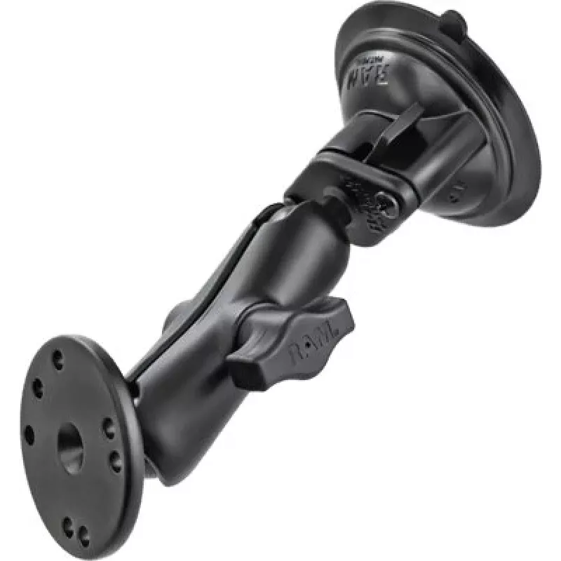 RAM Mounts suporte com ventosa e adaptador AMPS – esfera B (1 polegada), base em losango, braço médio, base redonda (RAM-B-166-202U)