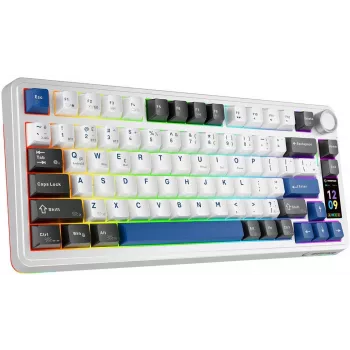Rampage Quell Pro Teclado mecânico wireless 75% com ecrã TFT, Gasket Mount, Hot-Swap, 2.4G + BT, branco