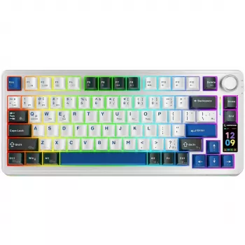 Rampage Quell Pro Teclado mecânico wireless 75% com ecrã TFT, Gasket Mount, Hot-Swap, 2.4G + BT, branco