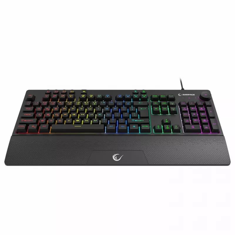 Rampage Simula RGB Macro KB-GX65 teclado gaming de membrana com fios e apoio de pulso, preto