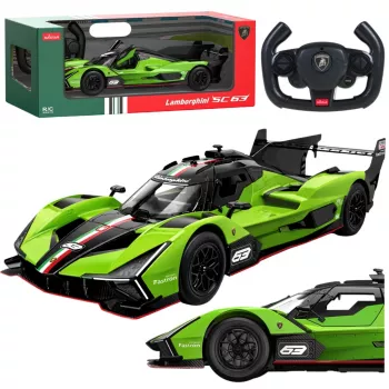 Carro de corrida RC Rastar Lamborghini SC63 com controlo remoto verde 1:14