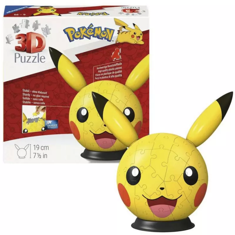 Ravensburger Puzzleball 3D Pokémon Pikachu com Orelhas - 54 peças