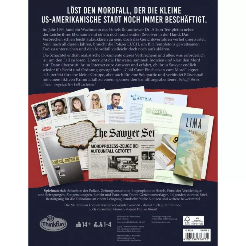 RAVENSBURGER Cold Case: Einchecken zum Mord Jogo de detetive cooperativo