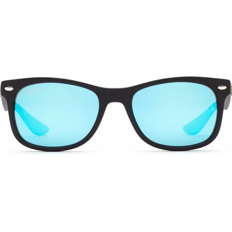 Óculos de sol Ray-Ban Junior RJ9052S100S55 - armação preta brilhante, lentes espelhadas azul-claro, 48 mm