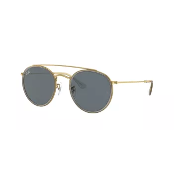 Ray-Ban RB3647N Óculos de sol Round Double Bridge armação cobre lentes degradê azul-claro 51mm