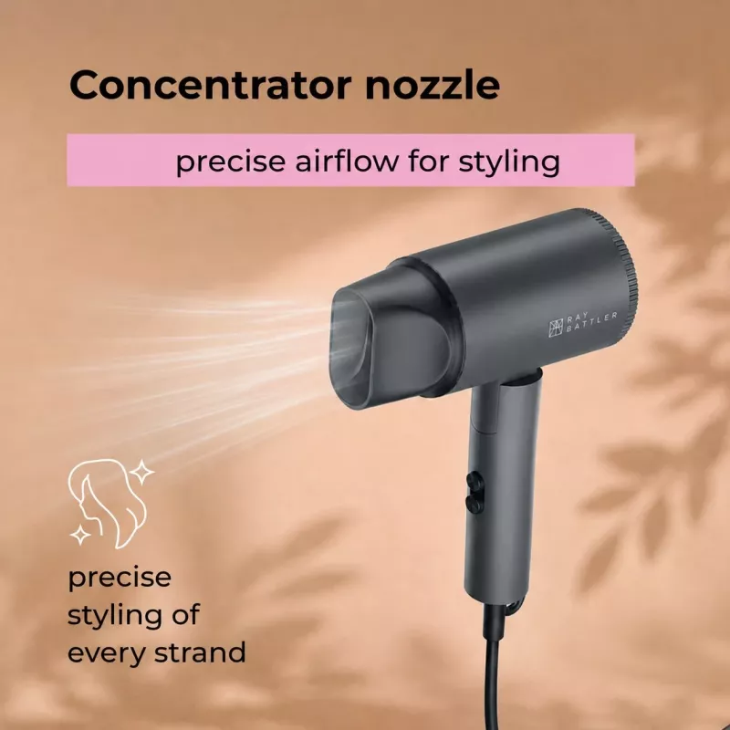 Secador de cabelo Ray Battler RB 7007 HD-7007 - 2000W iões cerâmica motor AC, 3 níveis de calor/2 velocidades, jato de ar frio, bico concentrador, preto