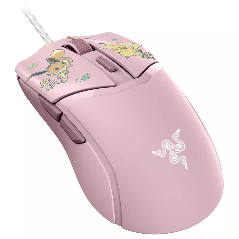 Razer Cobra – Edição Pikachu & Eevee Rato gaming com fio, sensor ótico 8500 DPI, iluminação inferior Chroma RGB, 6 botões programáveis, simétrico para destros