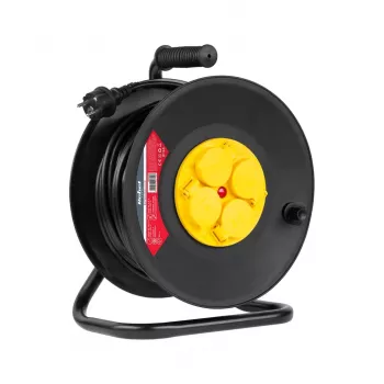 Tambor de cabo Rebel cabo de extensão 4 tomadas 50m IP44 preto/amarelo