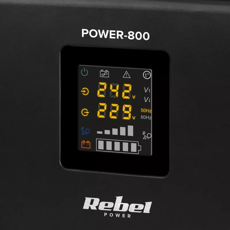 Fonte de alimentação de emergência de parede Rebel POWER-800 – inversor de onda sinusoidal pura com função de carregamento 12V, 230V, 800VA/500W