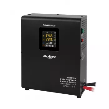 Fonte de alimentação de emergência de parede Rebel POWER-800 – inversor de onda sinusoidal pura com função de carregamento 12V, 230V, 800VA/500W