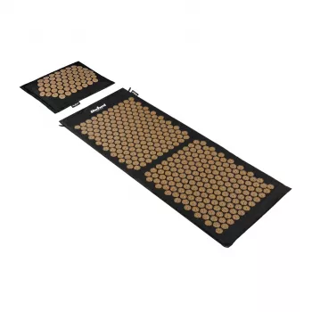 REBEL RBA-6012-GL ECO conjunto de tapete de acupressão com almofada, XL 110x42 cm, espigões dourados, algodão natural e fibra de coco