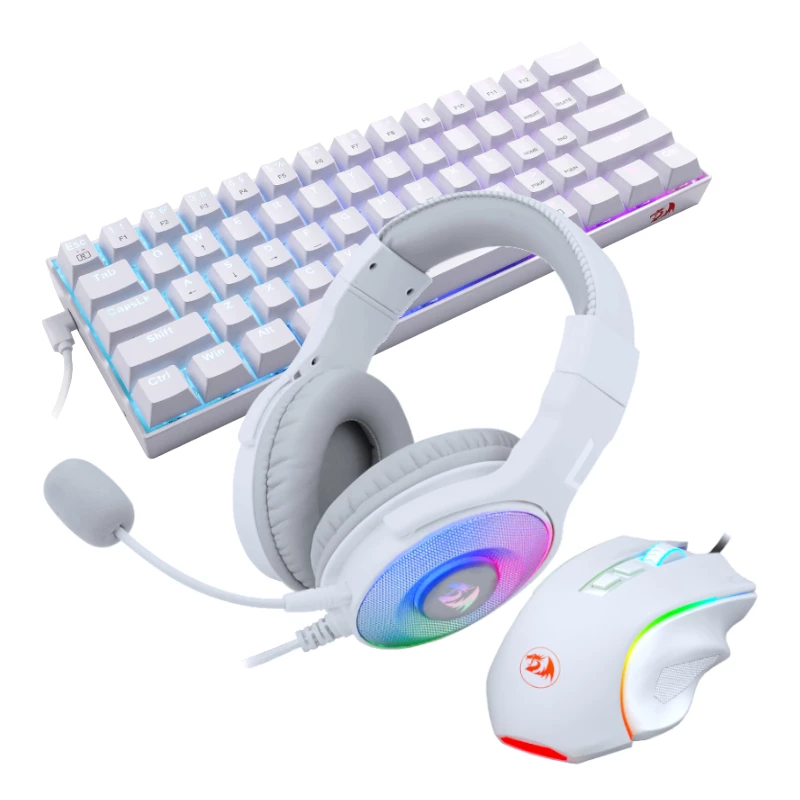 Conjunto gaming com fios 3 em 1 REDRAGON - teclado, rato, headset - branco