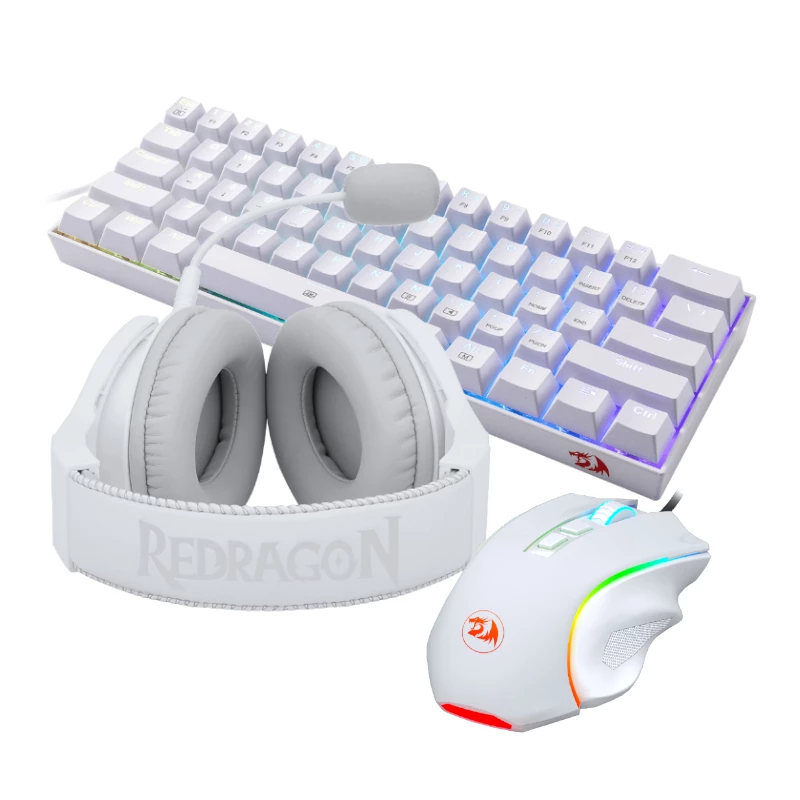 Conjunto gaming com fios 3 em 1 REDRAGON - teclado, rato, headset - branco