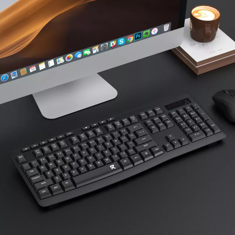 Redragon BK-7367 Teclado de escritório sem fios de membrana ergonómico tamanho completo - Preto