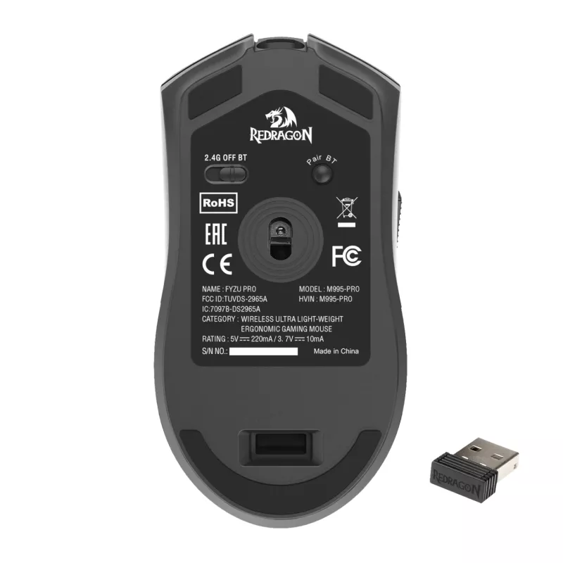 Redragon FYZU M995 PRO Rato gaming sem fios, preto