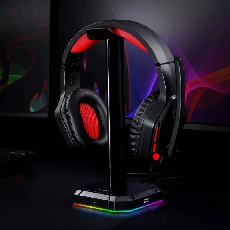 Redragon HA300 Scepter Pro Suporte para headset RGB com hub USB 2.0 de 4 portas